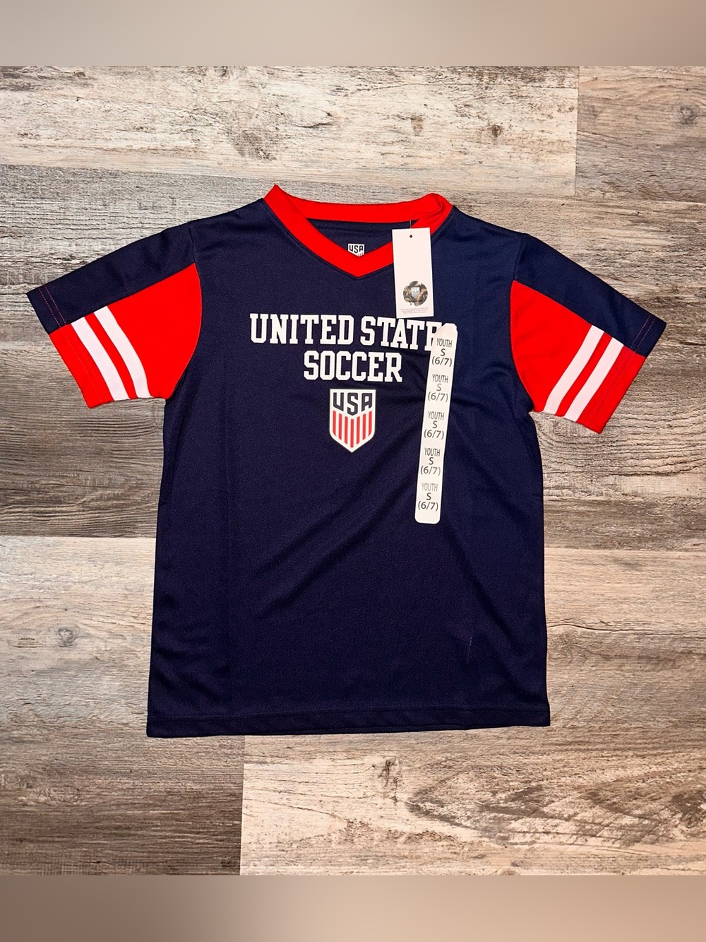 Kids United States Soccer Jersey - Navy with Red Accents